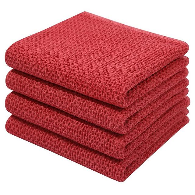 Homaxy 100% Cotton Waffle Weave Kitchen Dish Towels, Ultra Soft Absorbent Quick Drying Cleaning Towel, 13x28 Inches, 4-Pack, Brick Red