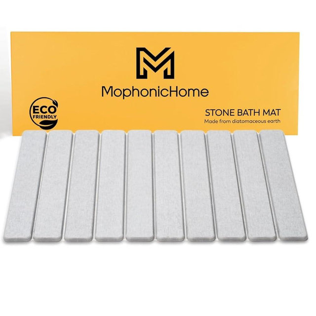MophonicHome Diatomite Stone Mat Mat - Quick Drying Stone Shower Mat, Non Slip Water Absorbing Diatomaceous Earth Stone Mat for Bathroom, Kitchen & Tub, Easy to Clean Bath Mat Stone, Dish Drying Mat