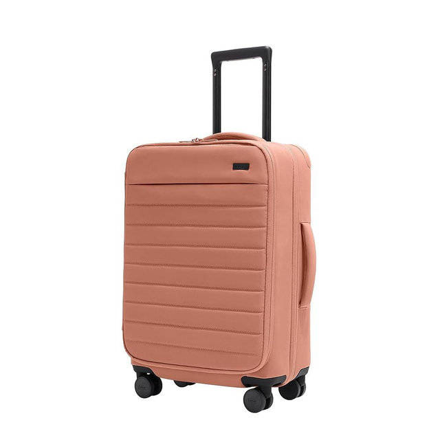 Away Softside Bigger Carry-On Suitcase, 23 Inch Lightweight, Expandable High-Strength Nylon Luggage With Spinner Wheels, Meets Requirements for Most Major Airlines, Clay Pink