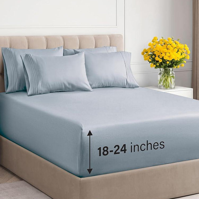 Extra Deep Cal King Sheet Set - 6 Piece Breathable & Cooling Sheets - Hotel Luxury Bed Sheets Set - Easy Fit - Soft, Wrinkle Free & Comfy Sheets Set - Sky Blue Sheet Set w/Extra Deep Pockets