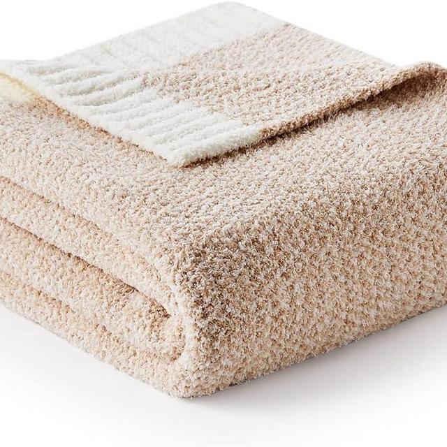Snuggle Sac Heather Beige Blankets Luxurious Microfiber Fabric, Reversible Super Soft Blankets Warm Cozy Knit Fuzzy Plush Blanket for Bed, Sofa, Camping, Picnic,Beige,60x80 inches