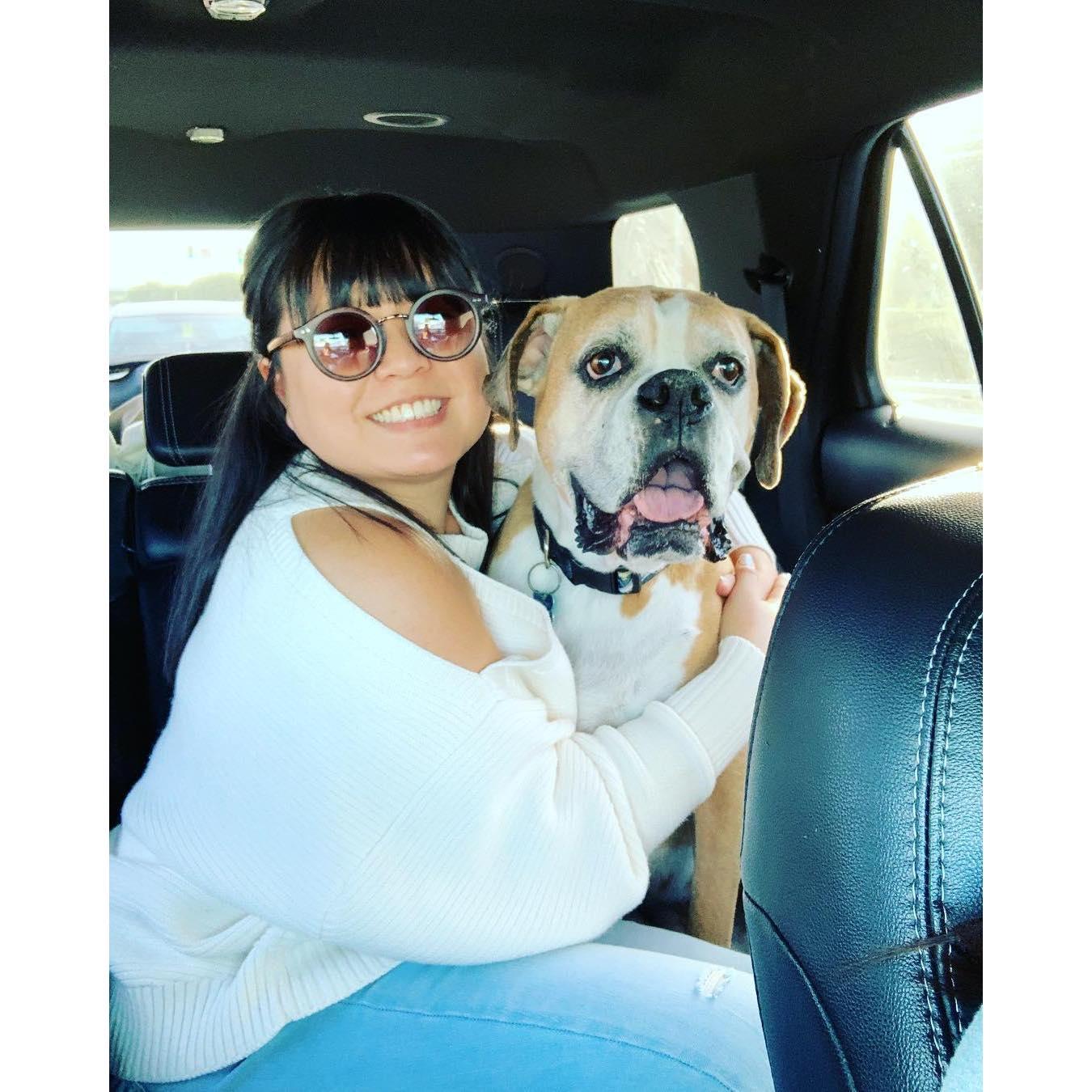 Hugging our dog so close because Stephanie was away from him for 4 days, which felt like eternity - Costa Mesa, CA - December 2018