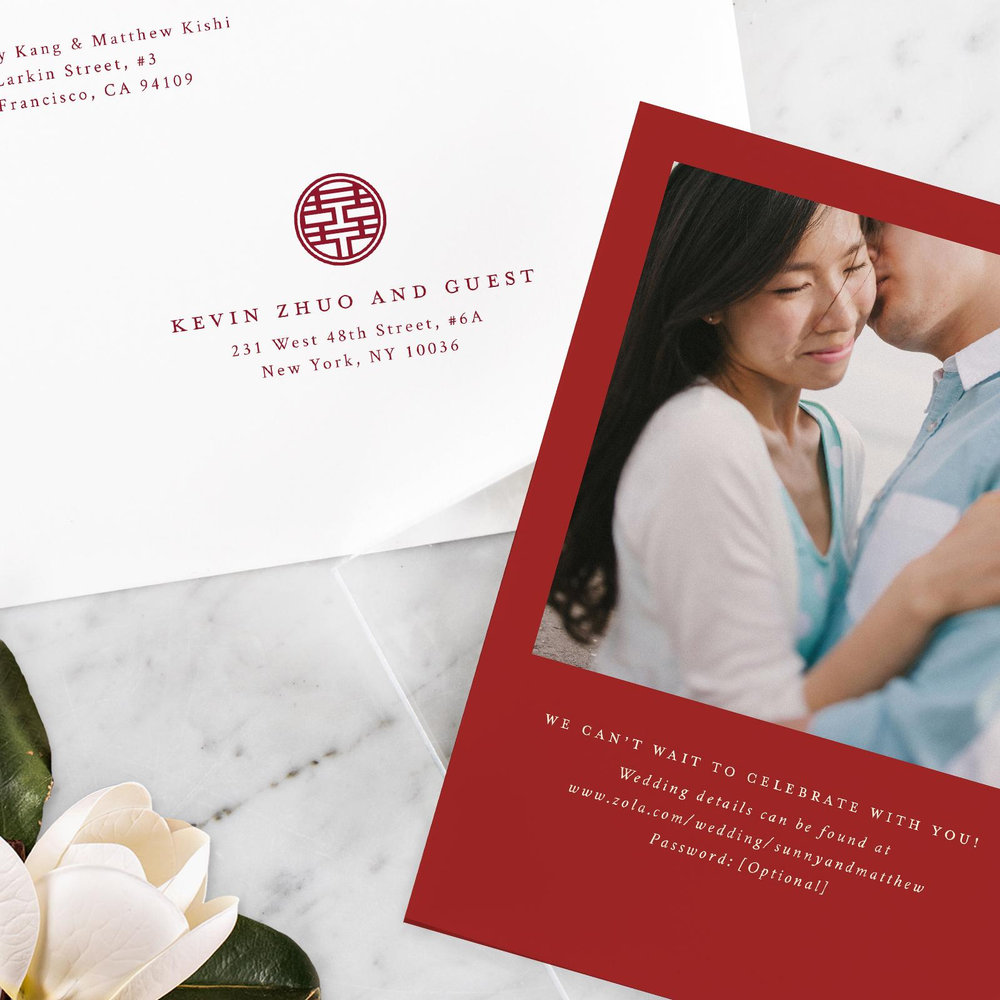 Meili Portrait | Light Burgundy | Zola Wedding Invitations