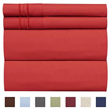 King Size Sheet Set - 4 Piece - Hotel Luxury Bed Sheets - Extra Soft - Deep Pockets - Easy Fit - Breathable & Cooling Sheets - Wrinkle Free - Comfy – Red Bed Sheets - Kings Sheets – 4 PC