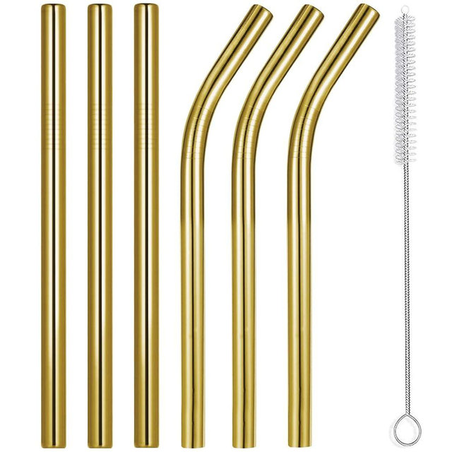 Vinaco 8.5" and 10.5" Big Smoothie Straws & Milkshake Straws, 6 Pack Food-grade Stainless Steel Straws 0.4" Wide Mouth Straw for Smoothie, Milkshakes, Thick Drinks, Gold Metal Straws Reusable
