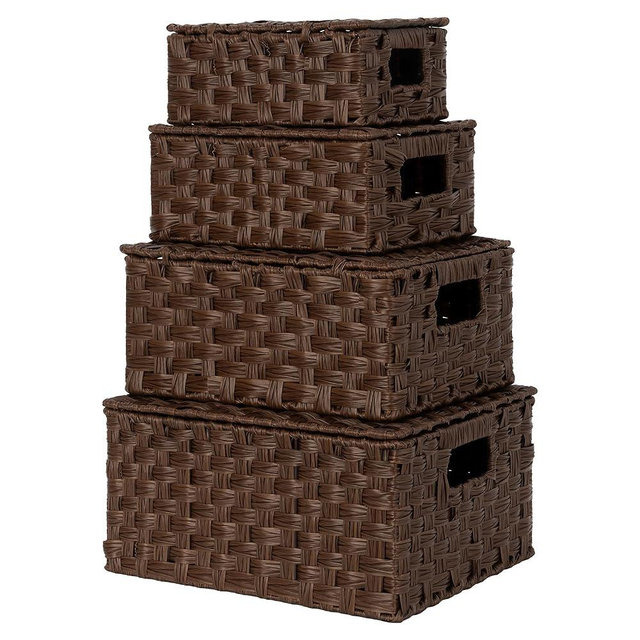 GRANNY SAYS Wicker Baskets with Lids, Set of 4 Brown Basket, Decorative Storage Boxes, Woven Basket for Organizing, Storage and Organizer Baskets