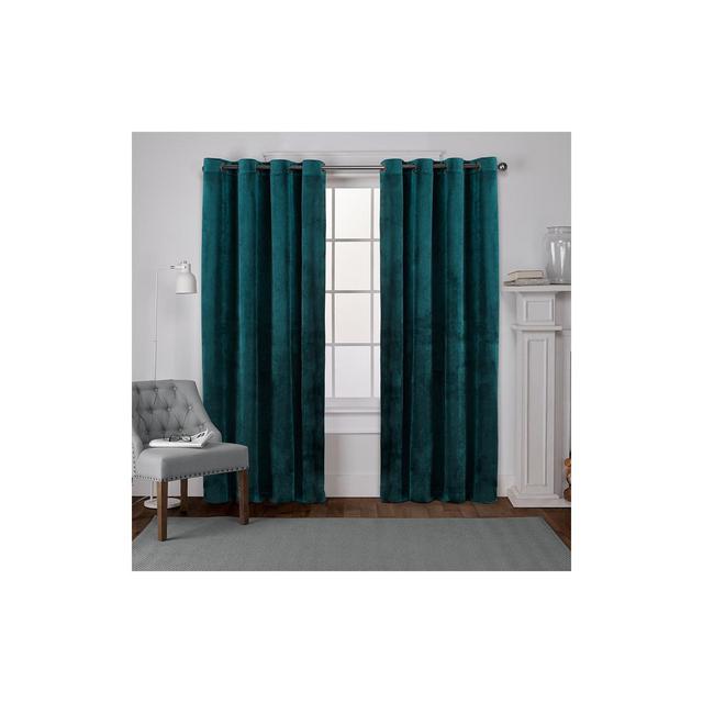 Set of 2 84"x54" Velvet Heavyweight Grommet Top Window Curtain Panel Teal - Exclusive Home
