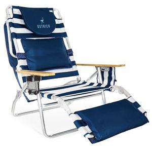 Ostrich the Deluxe 3N1 Lightweight Lawn Beach Reclining Lounge Chair with Footrest, Outdoor Furniture for Patio, Balcony, Backyard, or Porch, Blue Stripe