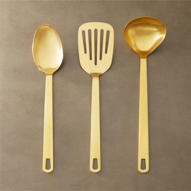 Set of 3 Brushed Gold Kitchen Utensils