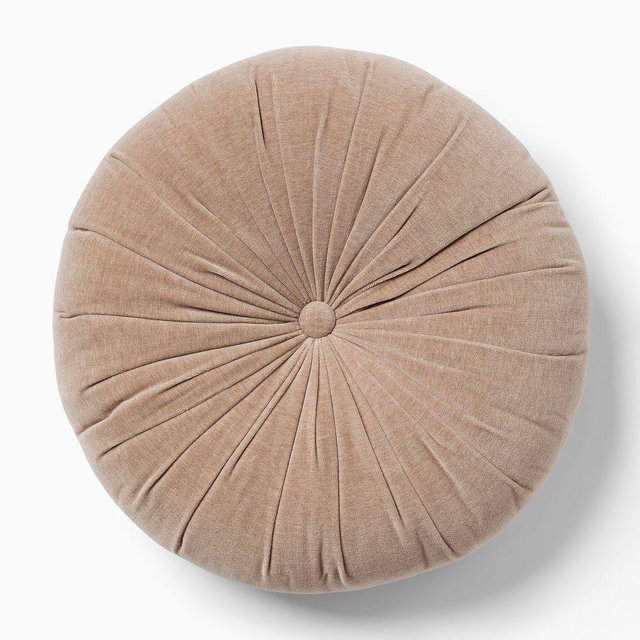 Classic Velvet Tufted Round Pillow, 18 In Round, Dark Sandalwood
