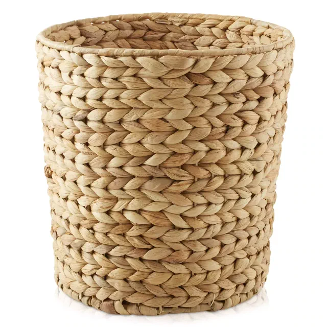 Casafield Water Hyacinth Waste Basket - Natural, Woven Trash Can for the Bathroom, Bedroom, Laundry Room, Home Office