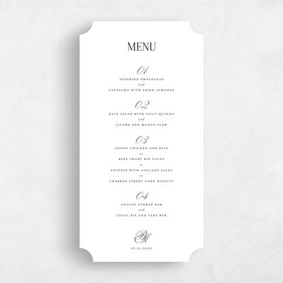 White Ticket Wedding Menu - Kennedy