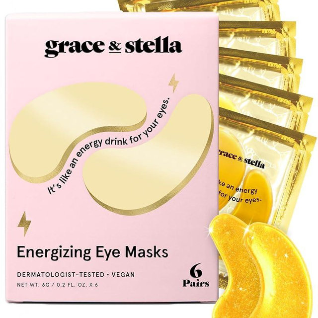 grace & stella Award Winning Under Eye Mask - Travel Size Toiletries - Bridal Shower Gifts - Gel Eye Patches for Dark Circles, Puffy Eyes, Wrinkles, Undereye Bags - Vegan - Self Care (6 Pairs, Gold)