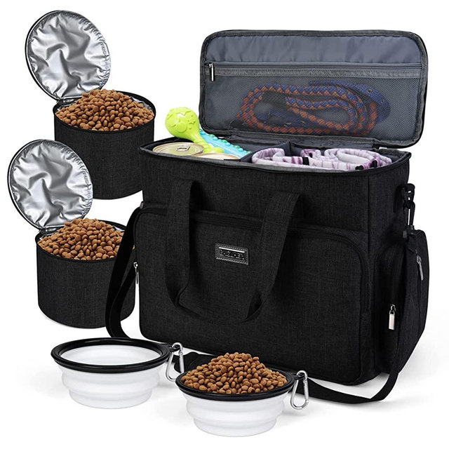 BAGLHER | Dog Travel Bag, Pet Travel Bag（All Pet Travel Supplies）, with 2 Pet Food Containers and 2 Collapsible Silicone Bowls; Essential Kits for Pet Travel.