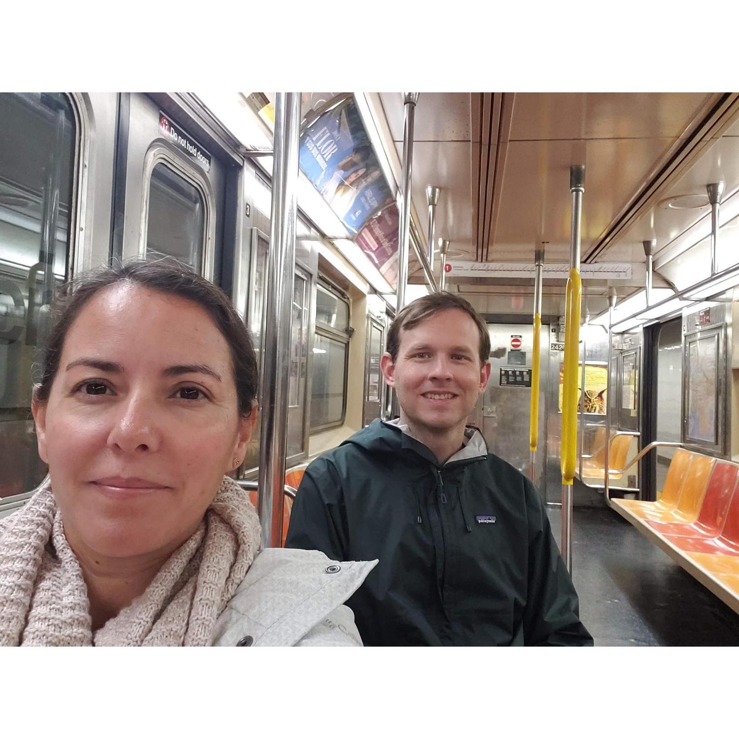 On our way to see Lady Liberty in NYC - Eli got the grand tour from a grizzled veteran who picked the perfect rainy day to explore.
