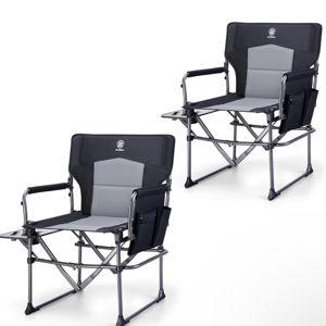 EVER ADVANCED Camping Directors' Chair with Side Table, Portable Folding with Compact Size, Heavy Duty Lawn Chair with Pocket for Camping, Lawn, Sports and Fishing, 400lbs, Black 2 Pack