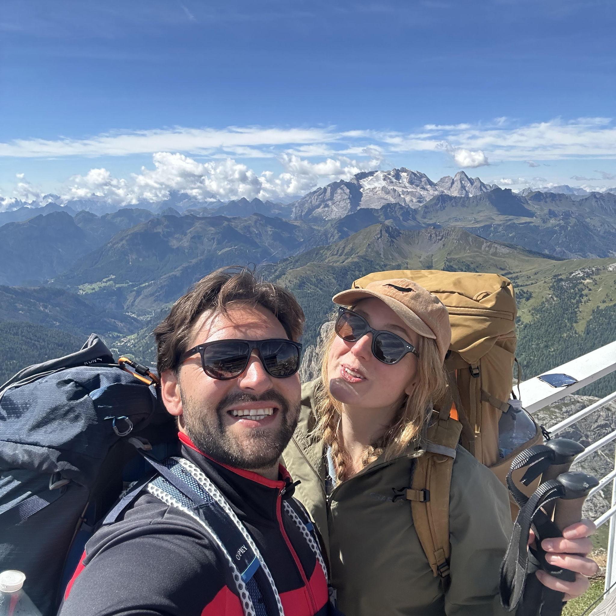 Anne & Stefano hiking the Alta Via 1 in the Italian Dolomites - also known as the first time Stefano learnt what Anne means when she says "it's just a short stroll through the mountains..."