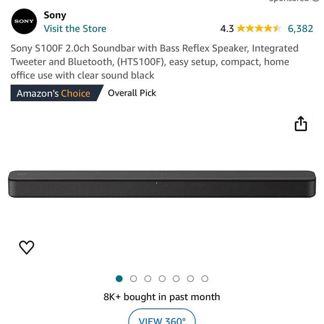 Sony S100F 2.0ch Soundbar with Bass Reflex Speaker, Integrated Tweeter and Bluetooth, (HTS100F), easy setup, compact, home office use with clear sound black