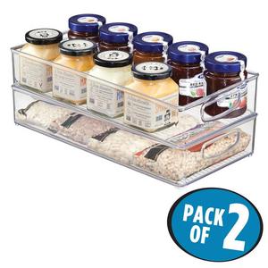 mDesign Kitchen Storage Organizer Bin for Pantry, Refrigerator, Freezer, Cabinet - Pack of 2, 16&quot; x 8&quot; x 3&quot;, Clear