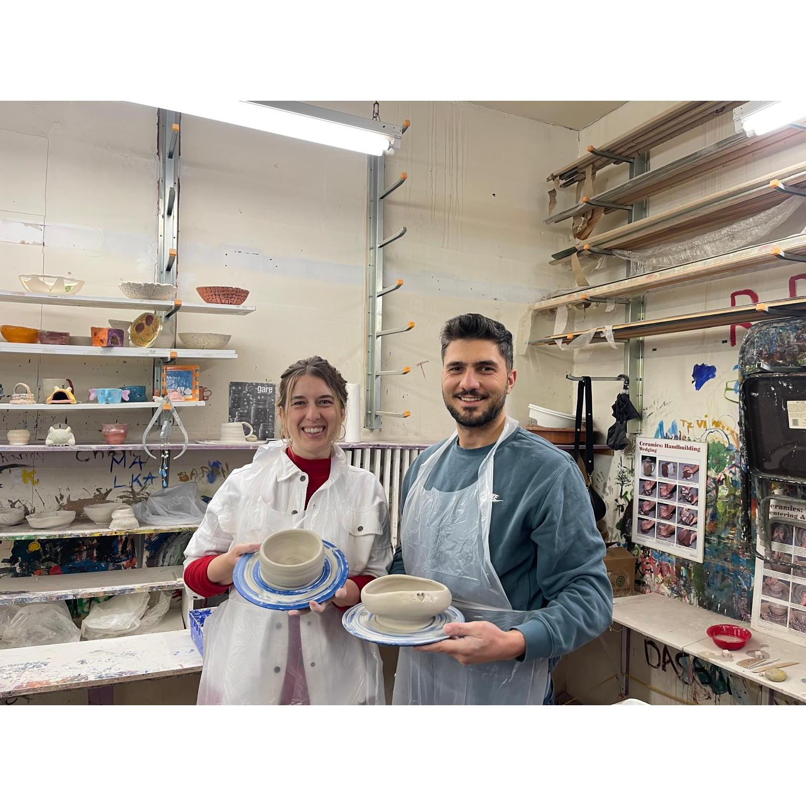 Our 1st pottery class together, a surprise for Alex's birthday!