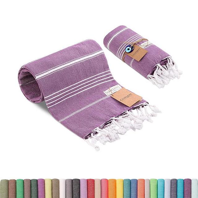 Realgrandbazaar Lucky Turkish Towels Beach Towels %100 Cotton - Pre Washed, No-Shrink, Quick Dry, Soft 39x71' Large Peshtemal, Turkish Towel, Set can be Made - Goqan by realgrandbazaar (Dark Lilac)