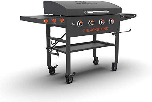 Blackstone 1899 Hood & Four Burners Stainless Steel Gas Hood, Wheels, Two Side Shelf & Magnetic Hooks – Heavy Duty Outdoor Griddle Station for Backyard, Patio, 36", Black