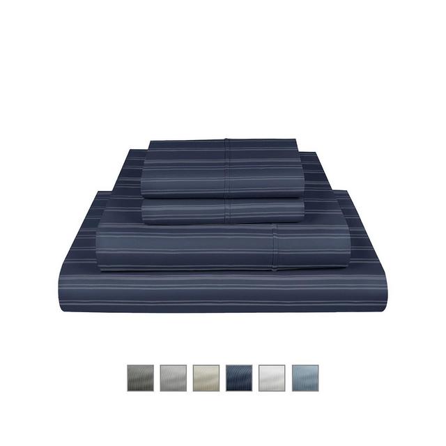 Fisher West New York Manhattan 1000 Thread Count Cotton Rich Wrinkle Resistant Full Stripe Sheet 6-Piece Set, Fits Mattress Upto 17"