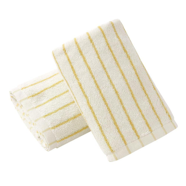HEAVYWOOD Hand Towels Set of 2 Striped 100% Cotton Reversible, Soft & Absorbent Decorative Hand Towel for Bathroom Clearance (White/Yellow Stripe, 2Pack)