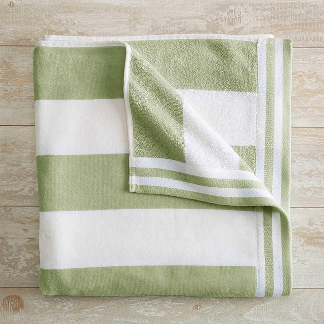 Great Bay Home 100% Cotton Velour Oversized 35" x 70" Beach Towel - Green Cabana Stripe Pool Towels - Quick Dry, Large Swim Towels
