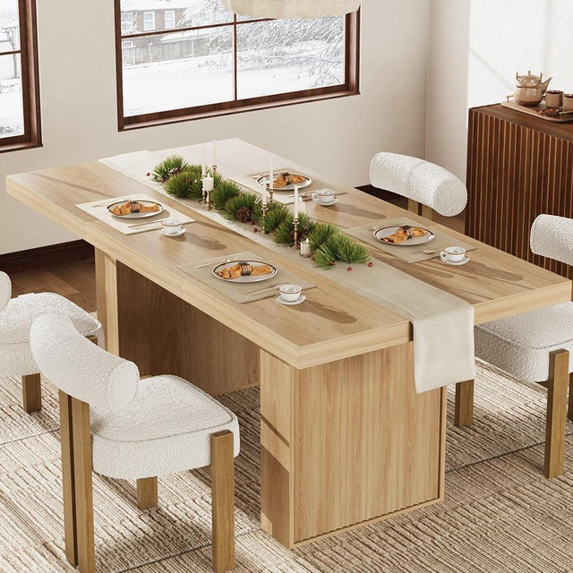 70.8" Dining Table for 6 8 10, Modern Dining Room Table with Storage, Wood Kitchen Table with Fluted Legs, Dinner Tables for Kitchen Dining Room,Natural Wood