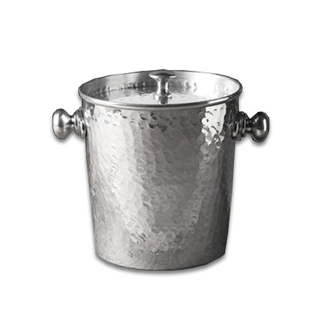 IHI EST. 1986 Beverage Ice Bucket With Lid for Wine Cocktails or Beer 8 Inch Stainless Steel Silver Hammered