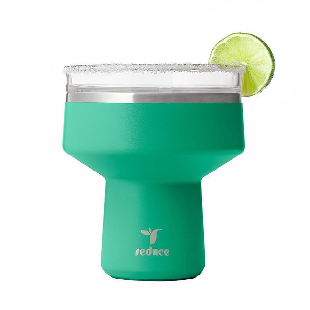REDUCE Saltini 16 oz Cocktail Tumbler - Insulated Margarita Tumbler with Lid - Keeps Drinks Cold for 10 Hours - 360 Sippable Martini Glass Alternative - Shatterproof, Perfect for Parties - Palm Leaf