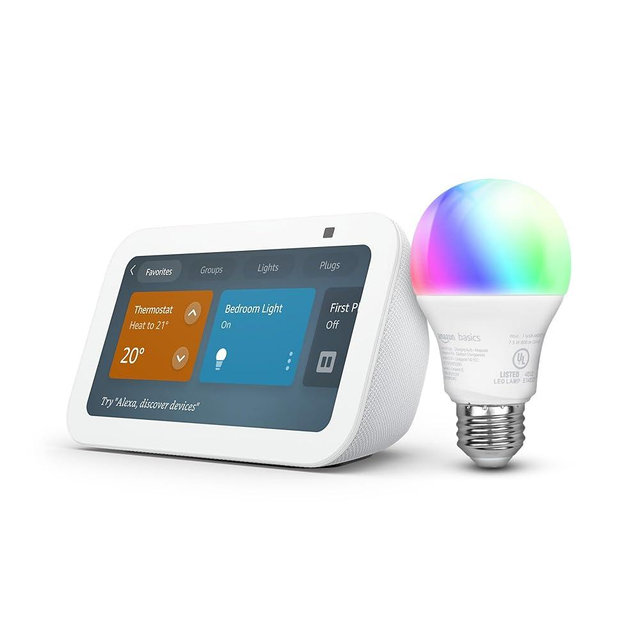 Echo Show 5 with Amazon Basics Smart Color Bulb