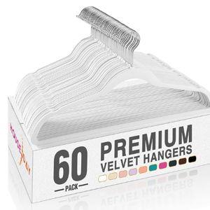 HOUSE DAY White Velvet Hangers 60 Pack, Non Slip Clothes Felt Hanger Heavy Duty for Coat, Premium Slim Space Saving Suit Hangers for Closet Organizer, 360° Rotating Silver Hook