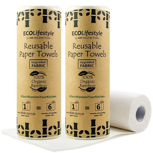 2 Bamboo Reusable Paper Towels Washable Roll (40 Sheets) Zero Waste Unpaper Towel Eco Friendly Products Sustainable Gifts - Kitchen Cleaning Rolls Alternative Paper Towels Bulk Recycled Napkins Cloth