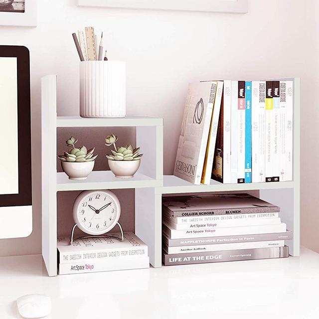 Jerry & Maggie - Desktop Organizer Office Storage Rack Adjustable Wood Display Shelf | Birthday Gifts - Toy - Home Decor | - Free Style Rotation Display - True Natural Stand Shelf (White)