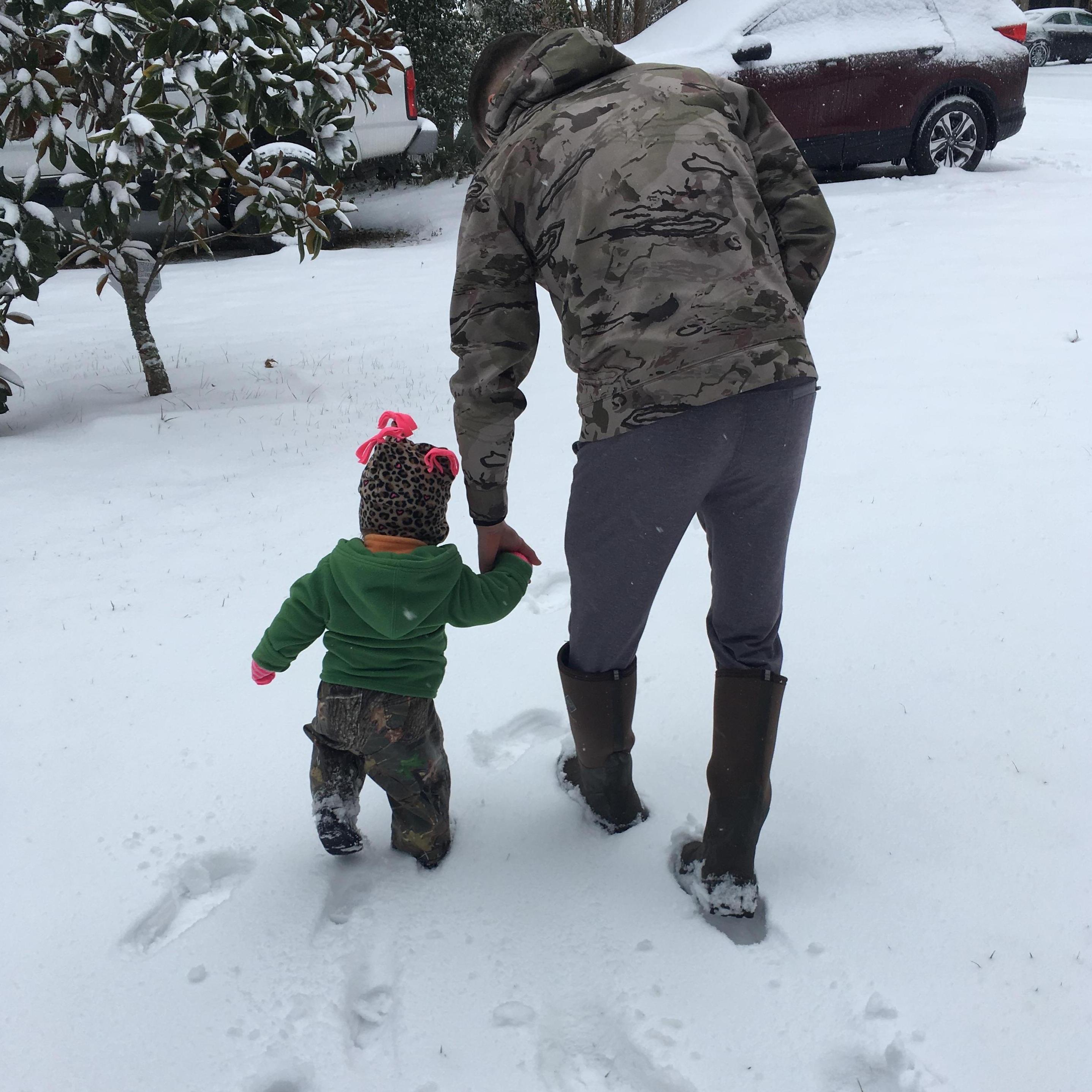 Our first time seeing snow in South Carolina.