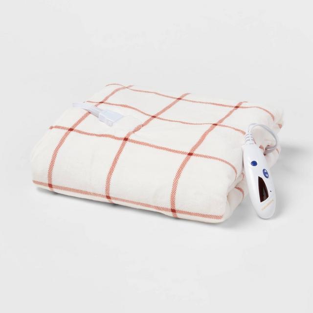 Microplush Reversible Electric Throw Blanket Ivory Windowpane - Biddeford Blankets