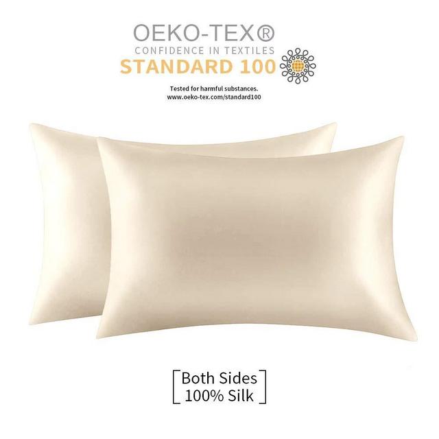 Jocoku 100% Mulberry Silk Pillowcases Set of 2 for Hair and Skin and Super Soft and Breathable Standard Size White/Queen/King (Queen, Buff Beige)