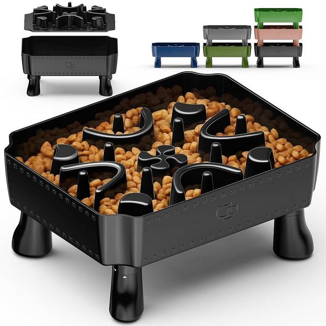 UPSKY Slow Feeder Dog Bowl, 2-in-1 Raised Dog Bowl with Anti-Choking Maze Puzzle, 2-6 Cups Pet Food for Small & Medium Breeds, Interactive Pet Feeder to Slow Eating, Reduce Boredom Black