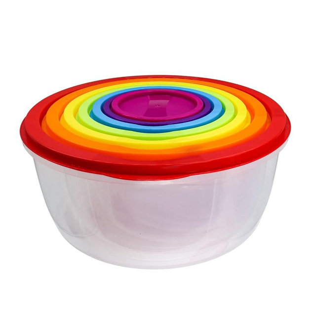 SCWBOEII 7Pcs Round Mixing Bowl Set Salad Bowl with Airtight Lids Plastic Nesting Mixing Bowl Set for Packing and Serving Christmas Salads Candies Cookies