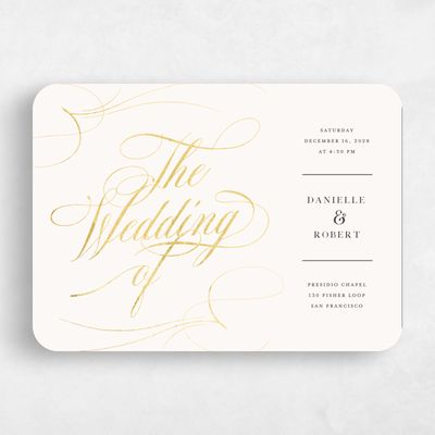 Beige Rounded Wedding Invitation - Clifton Landscape Foil