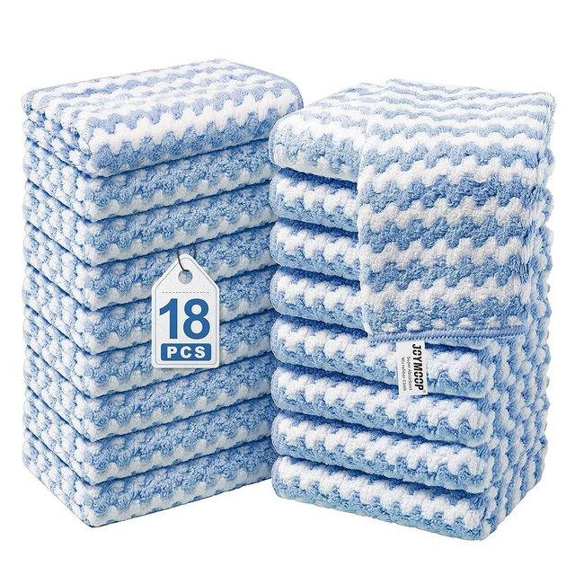 JOYMOOP Microfiber Cleaning Cloths – 18 Pack, 10" x 10", Blue – Reusable, Lint-Free, Super Absorbent Towels for Kitchen, Car, and Household Cleaning