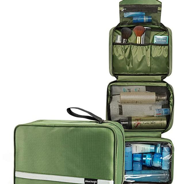Travel Toiletry Bag for Men - Hanging Toiletry Bag with 4 Compartments, Portable and Waterproof Compact travel Bathroom Organizer,Ideal for Travel or Daily Life (Olive Green)