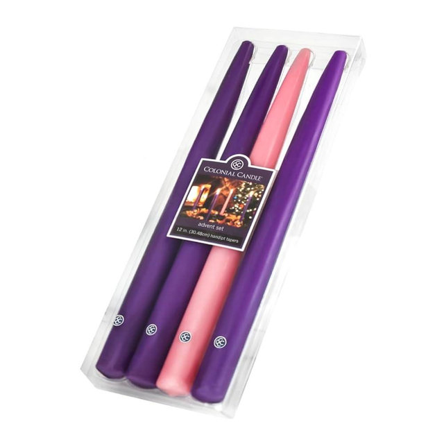 Colonial Candle 12 Inch Unscented Christmas Advent Candle Set (Set of 4), Virtually Dripless Taper Candles, Premium Wax with Cotton Wick, Up to 10 Hour Burn - Made in The USA