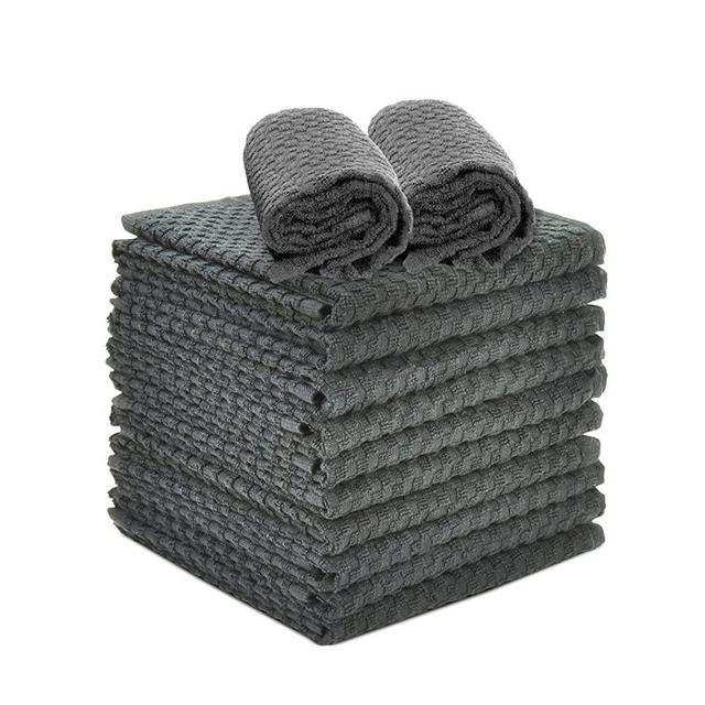 TALVANIA Gray Kitchen Dish Towels 100% Cotton Dobby Weave Terry Towel Set, 12 Pack Soft and Absorbent Multipurpose Dish Cloth, Hand Towel and All Kitchen Cleaning 15” X 25” Machine Washable (Charcoal)