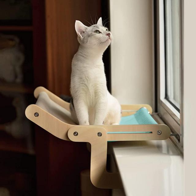 MEWOOFUN Cat Window Perch Lounge Mount Hammock Window Seat Bed Shelves for Indoor Cats No Drilling No Suction Cup