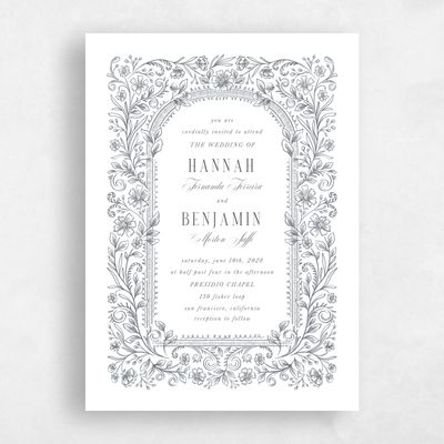 Charcoal, White Wedding Invitation - Tauriel Portrait