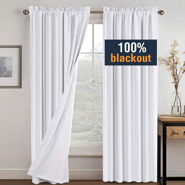 H.VERSAILTEX 100% Blackout Curtains for Bedroom Window Treatment Curtain Thermal Insulated Curtains for Living Room Rod Pocket Drapes White Backing, 2 Panels with 2 Tie-Backs, 52 x 84 Inch, White