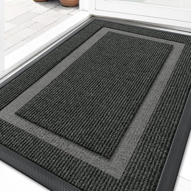 OLANLY Front Door Mat Indoor Outdoor Entrance, Waterproof All-Season, All-Weather Doormat, Sturdy Natural Rubber, Fade Resistant, Low Profile, Easy Clean Patio Porch Entryway Mat, 33x21, Black